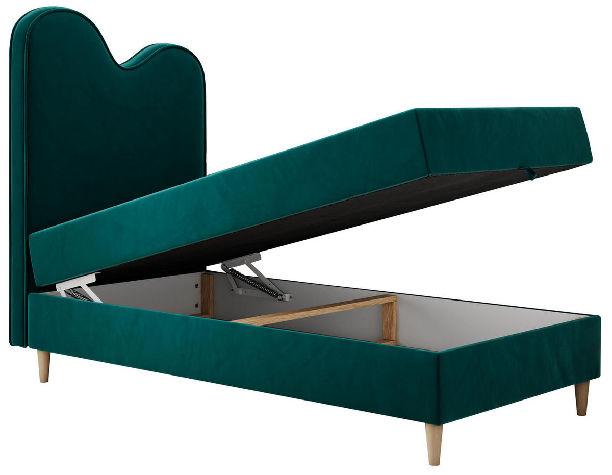 BOXBETT FLOW 90/180 Dunkelgrün Velvet - H3 - Dunkelgrün, Holz/Textil (90/180cm) - MKS