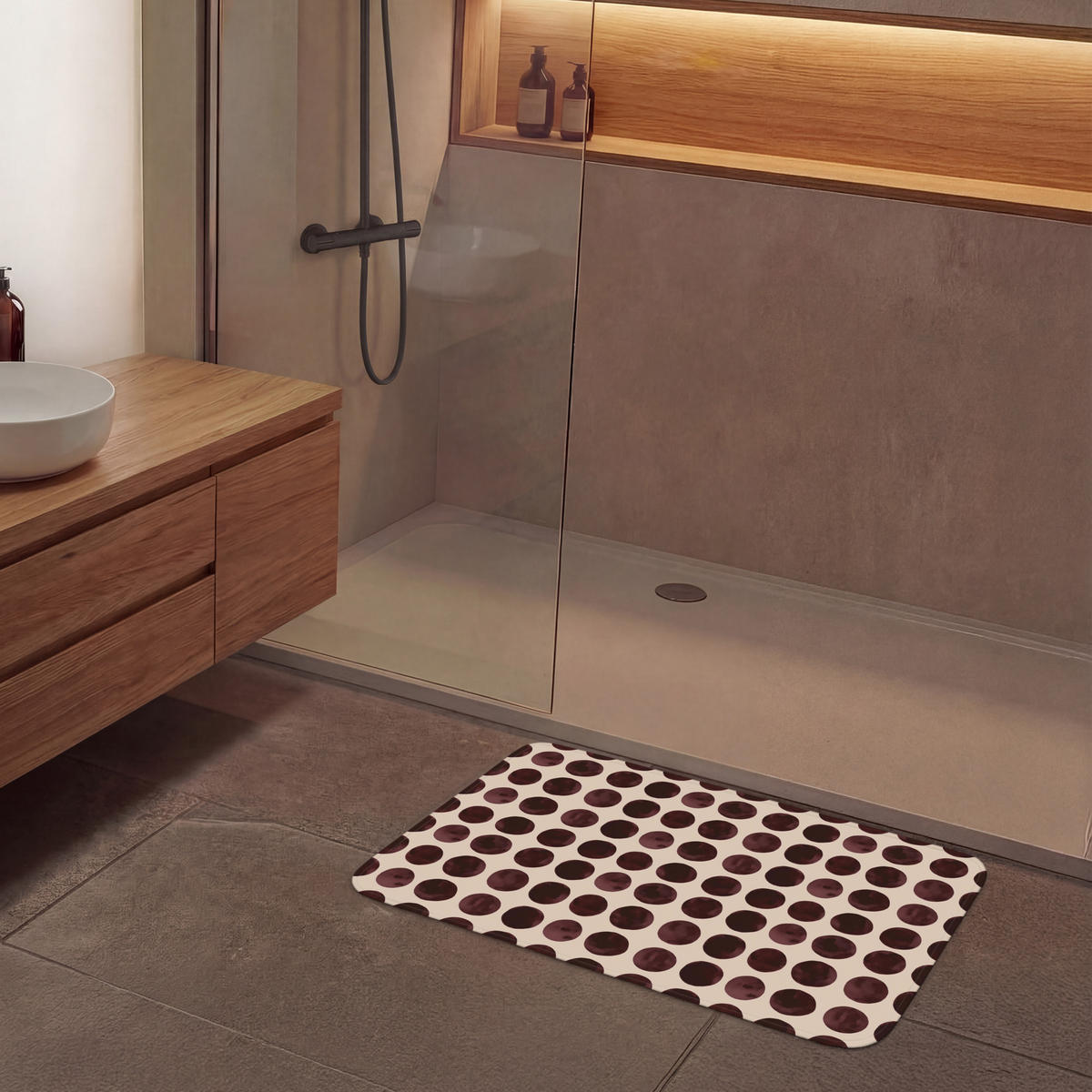 KOUPELNOVÁ PŘEDLOŽKA Puntíky - Vzor - Hnědý 90x60 cm - bordeaux, textil/plast (90/60cm)
