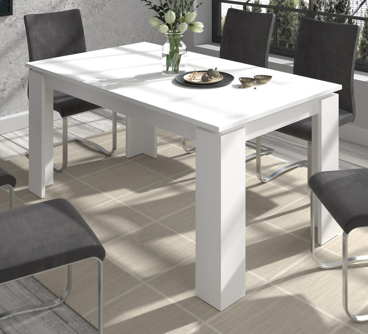 ESSTISCH weiß 160 - 200 x 90 cm, Küchentisch ausziehbar - Weiß, Holzwerkstoff/Metall (160/90/76cm) - Inn.Furn