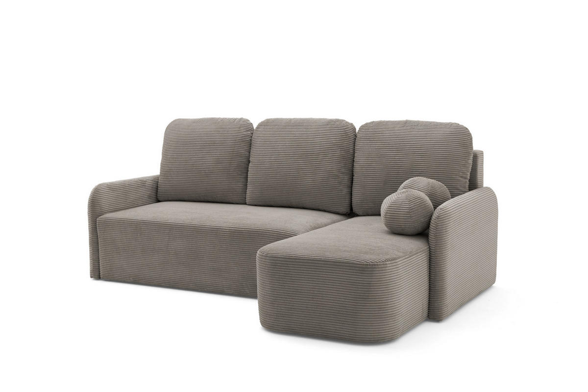 ECKSOFA CASPER L Rechts mit Schlaffunktion 132x198 Cord Hellbraun - Hellbraun/Schwarz, Holz/Kunststoff (145/217cm) - Muffo