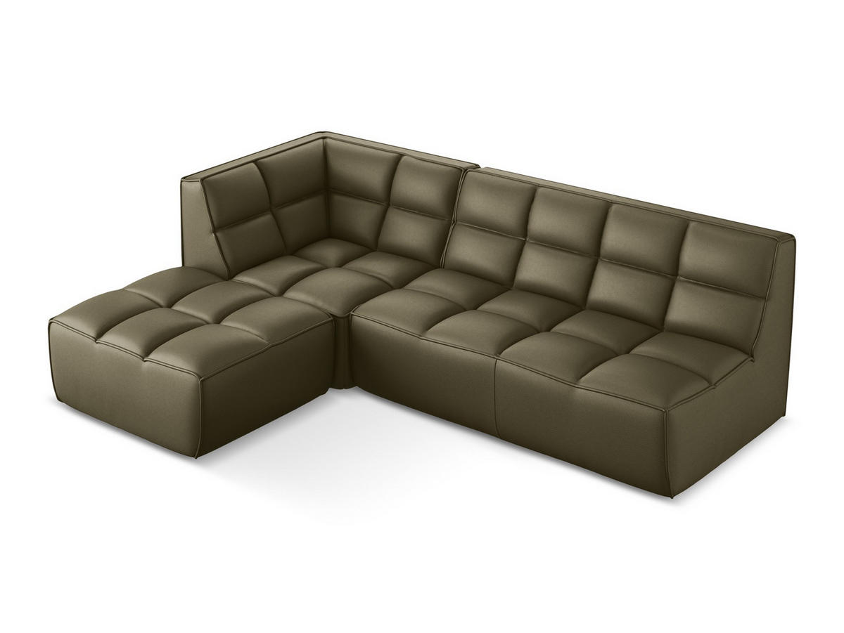 ECKSOFA Beidseitig Kunstleder Grün - Schwarz/Olivgrün, Leder/Kunststoff (258/178cm) - Makamii
