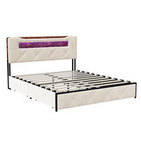 POLSTERBETT 160x200 cm mit LED, USB, 3 Schubladen, Samt, Beige - Beige, Holz (160/200cm)