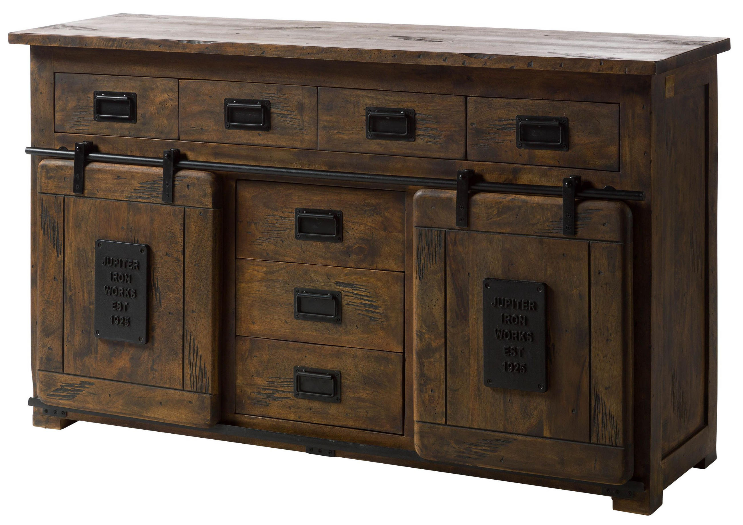 SIDEBOARD Mango 150x45x90 braun lackiert RAILWAY #419 - Braun, Holz (150/90/45cm) - Massivmoebel24