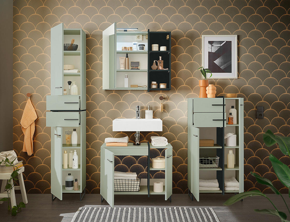 MIDISCHRANK - Mintgrün/Grau, Holzwerkstoff (60/119/35cm) - home24