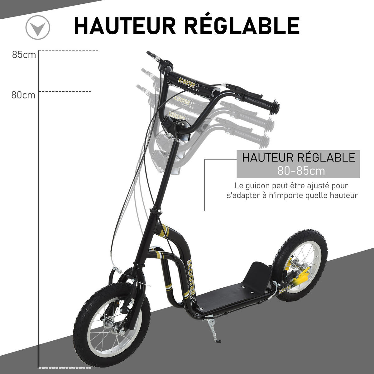 KINDERSCOOTER DE-16927 12 Zoll Luftreifen + Doppelbremse Schwarz - Schwarz, Metall (120/58/95cm) - ComfortXL