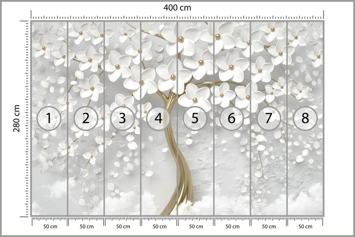 FOTOTAPETE für Schlafzimmer Perlmutt Blumen Abstract Baum 400x280 - Gelb/Goldfarben, Papier (400/280cm) - Muralo