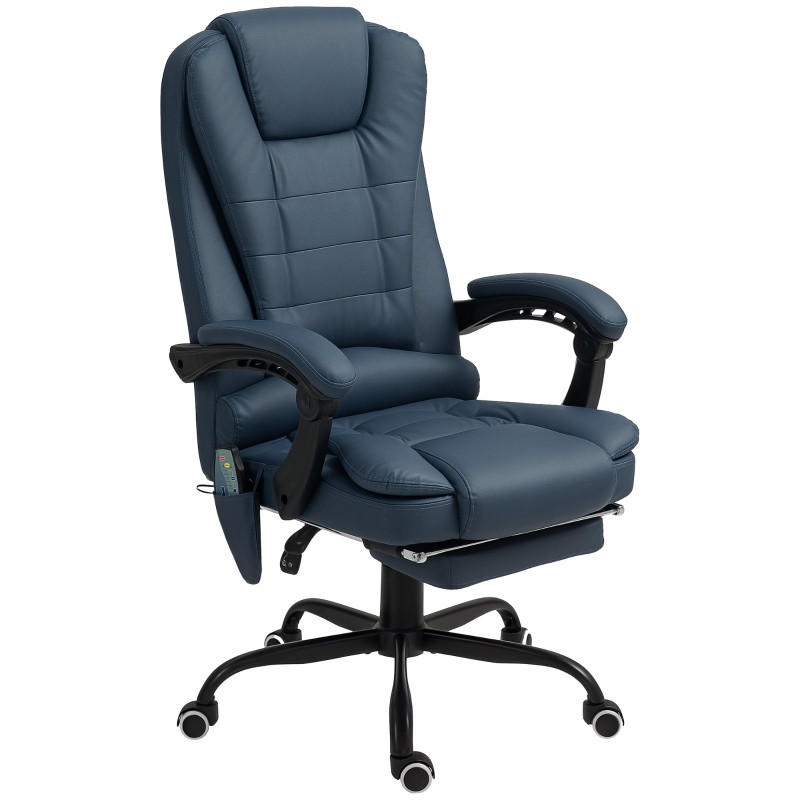 DREHSTUHL Blau mit Massagefunktion, Fußstütze und höhenverstellbar - Blau, Textil/Metall (67/121/67cm) - WISHDOR
