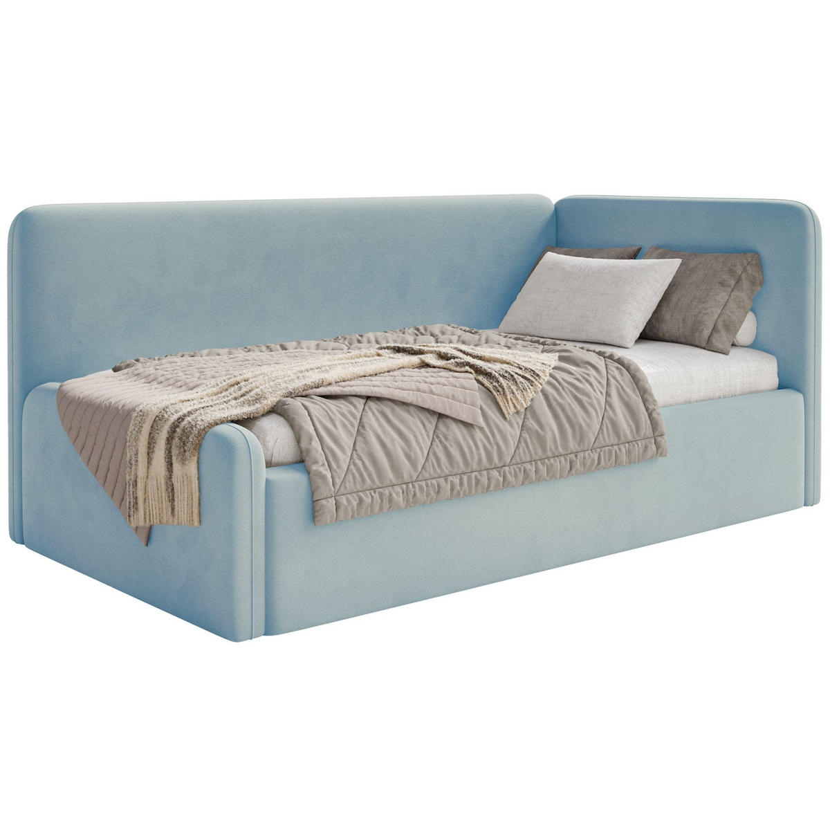 JUGENDBETT Fanko Samt Hellblau 90x200 cm - Schwarz/Hellblau, Kunststoff/Textil (90/200cm) - Selsey