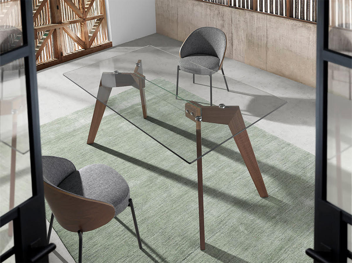 STUHL aus grauem Stoff und Nussbaumholz - Nussbaumfarben/Walnussfarben, Holz/Textil (54/75/54cm) - ANGEL CERDA