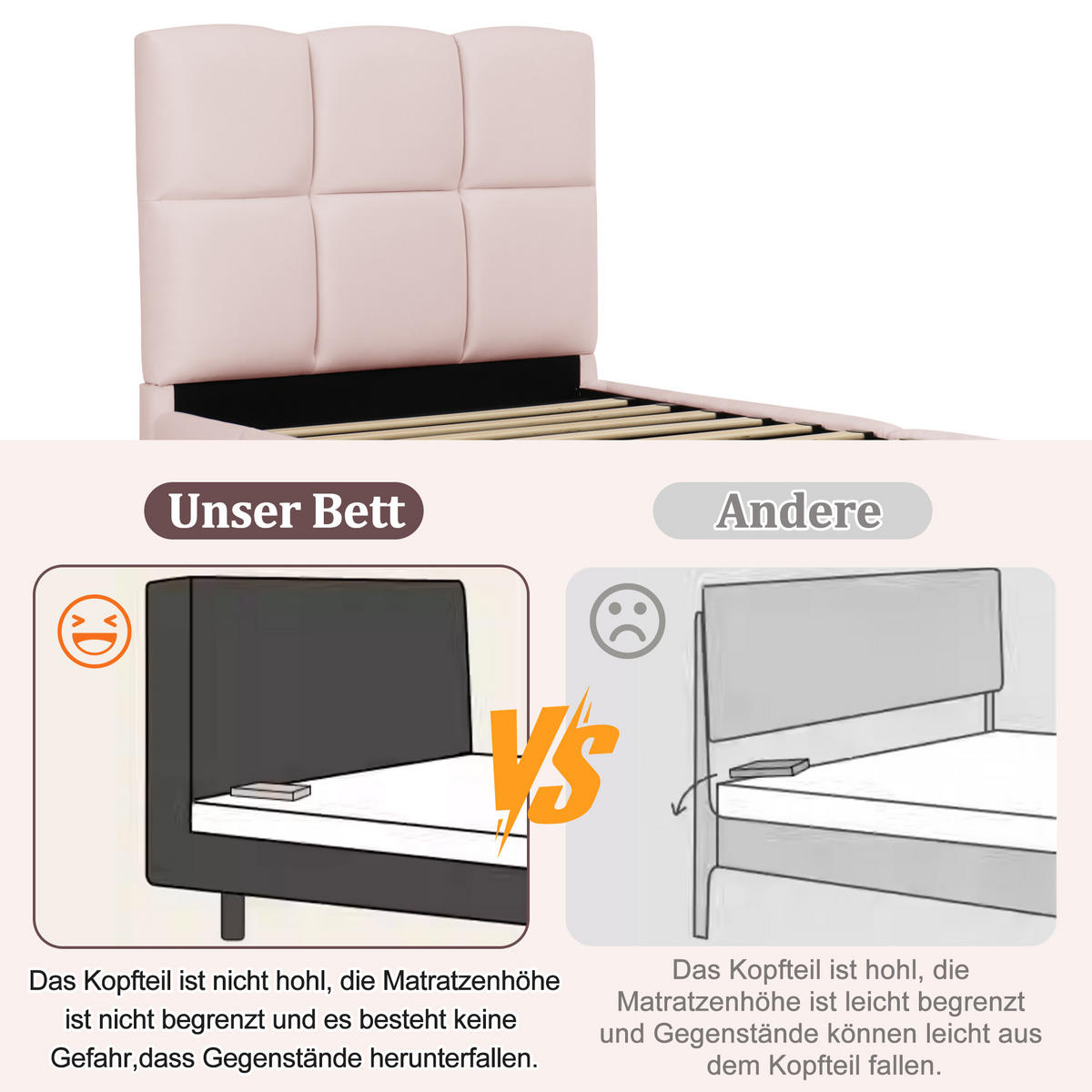 KINDERBETT 90/200 cm in Rosa Samt mit Bettkasten und USB - Rosa, Holzwerkstoff/Textil (90/200cm) - WISHDOR