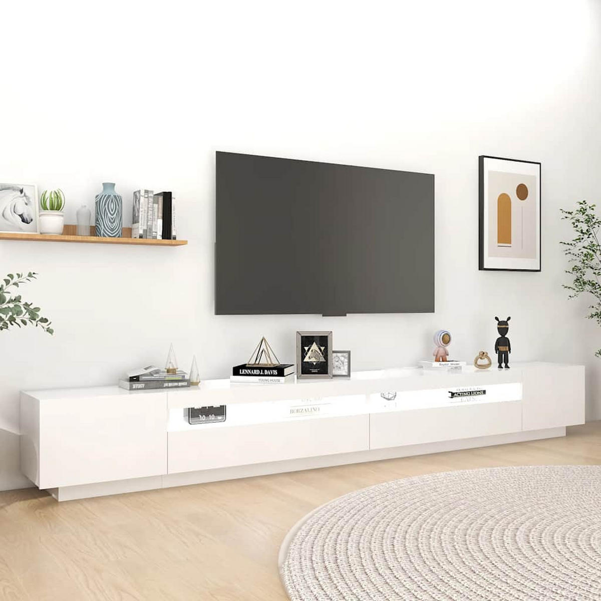 TV-SCHRANK Mit Led-Leuchten Weiss 300/35/40 Cm - Weiß, Holzwerkstoff (300/40/35cm) - vidaXL