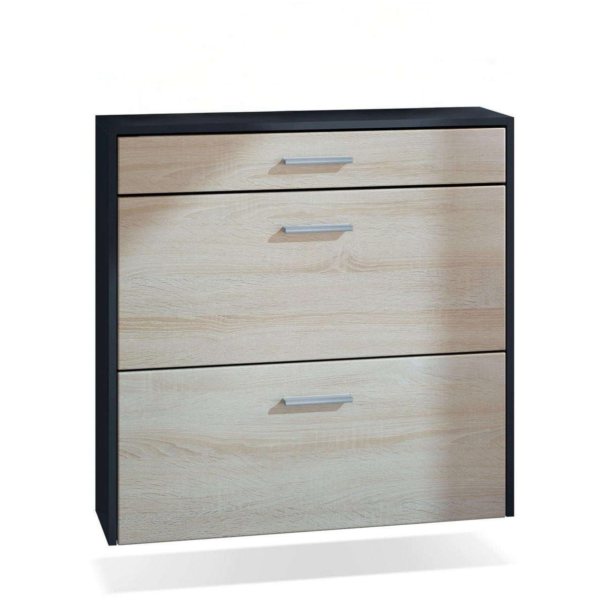 HÄNGENDER-SCHUHSCHRANK Roma Air Schmal mit 2 Klappen und 1 Schublade, Platzsparender Schuhkipper, Schwarz/Eiche Sägerau (89 x 87 x 23 cm) - Eiche San Remo, Holzwerkstoff (89/87/23cm) - InnoFurn