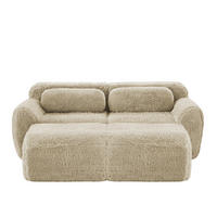 SOFA modulares 2-Sitzer mit 2 Ottomans Plüsch Light Khaki - Braun, Kunststoff (179/73/204cm) - Meubliv