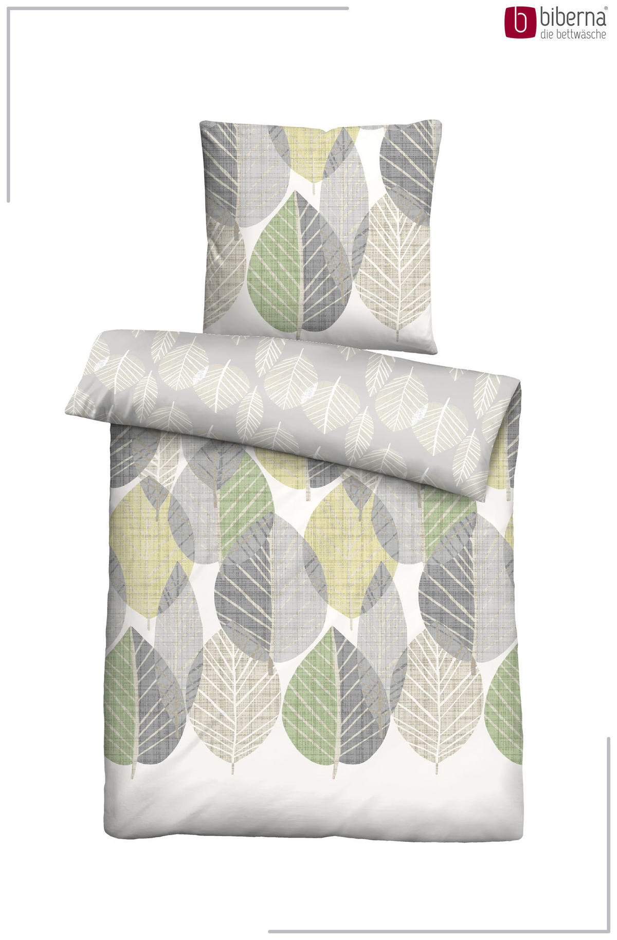 BETTWÄSCHE-GARNITUR Premium Biber Blätter Groß pistaziengrün, 135x200 cm + 80x80 cm - Hellgrün, Textil (135/200cm) - biberna