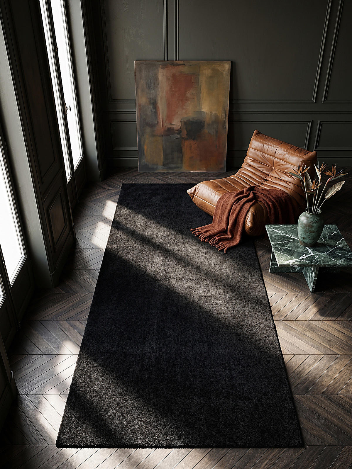 TEPPICHLÄUFER Antirutsch Uni ALDAN Polyester Schwarz 60 x 110 cm - Schwarz, Textil (60/110cm) - KADIMA DESIGN