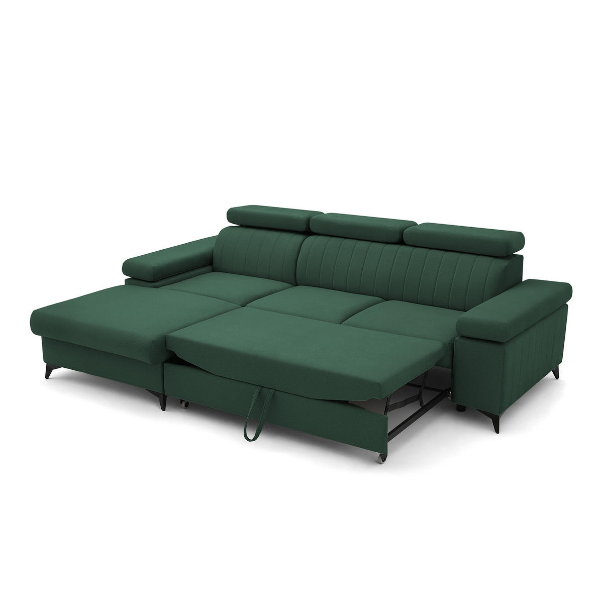 ECKSOFA FELIX L Links mit Schlaffunktion Velours Grün - Schwarz/Grün, Holz/Textil (257/176cm) - Muffo