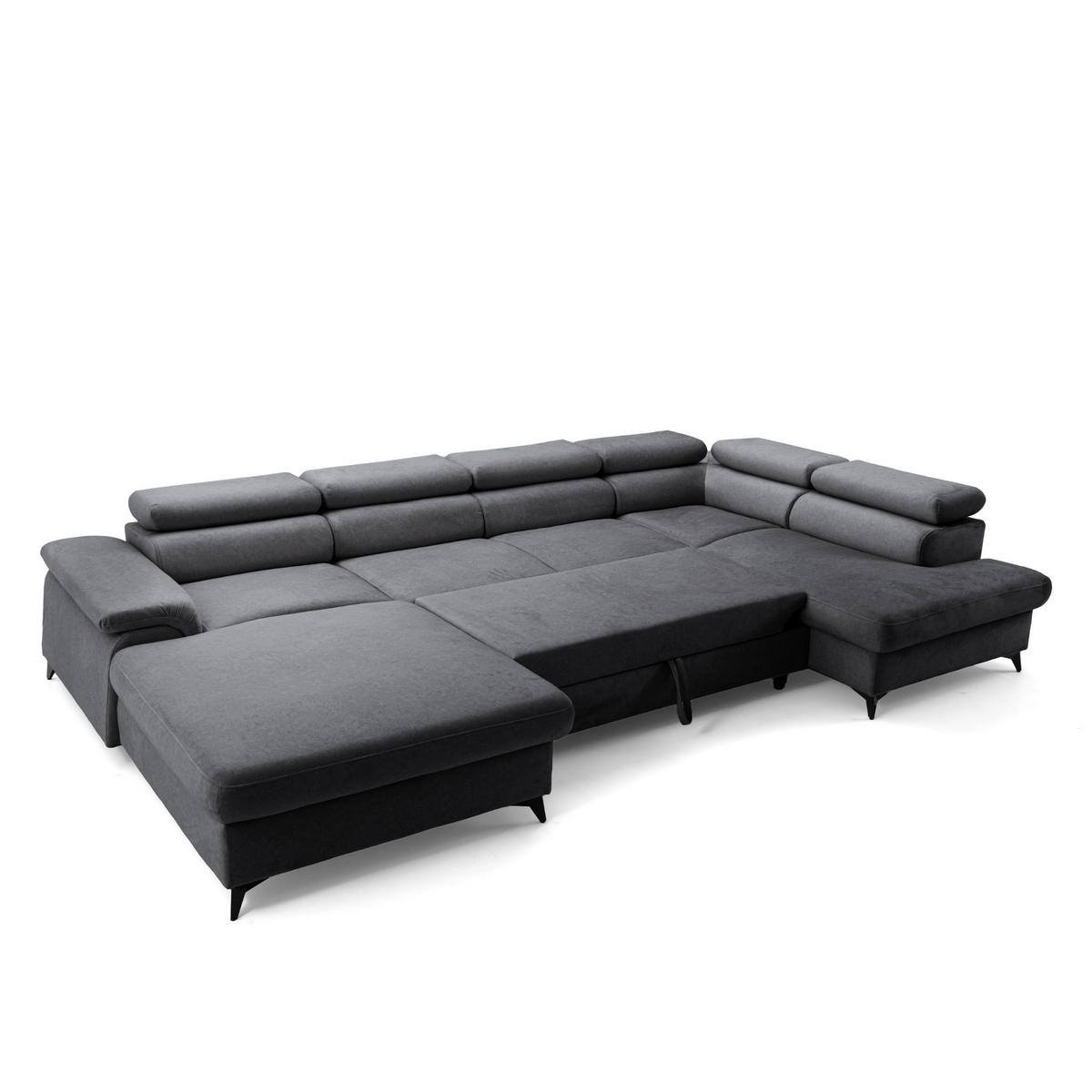 ECKSOFA U-Form PLAZA U Rechts mit Schlaffunktion 125x256 Velours Anthrazit - Anthrazit/Schwarz, Holz/Kunststoff (210/95/350cm) - Muffo