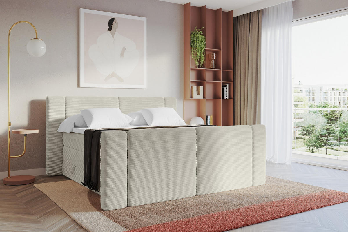 BOXSPRINGBETT mit Matratze H3/H4 - EVON KING Zanozek - 140x200 cm Creme - Creme, Holzwerkstoff (140/200cm) - ALTDECOR