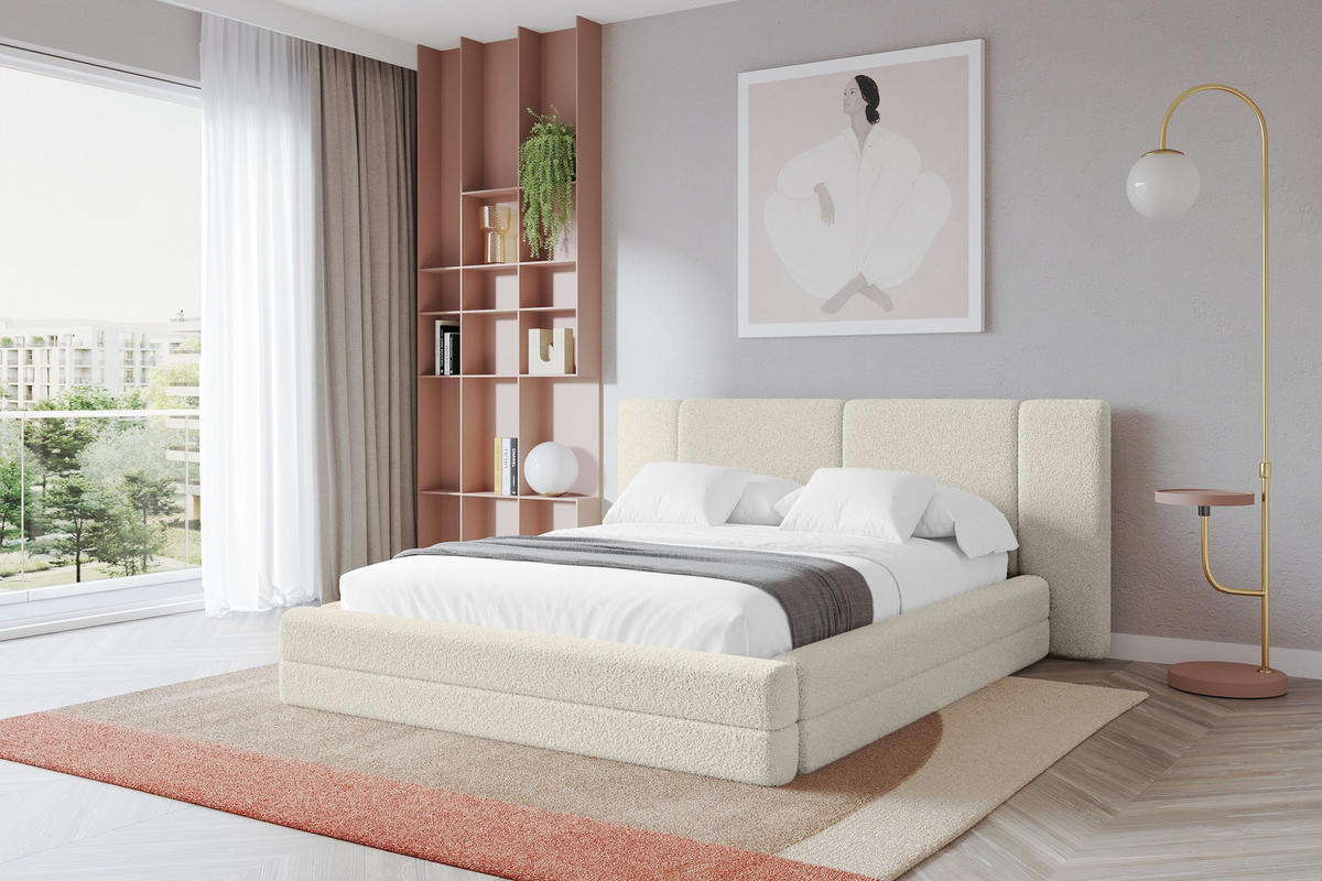 POLSTERBETT mit Bettkasten und Lattenrost, Bett mit Matratze H3/H4 - TEVO 180x200 Beige - Champagner, Holzwerkstoff/Textil (180/200cm) - ALTDECOR
