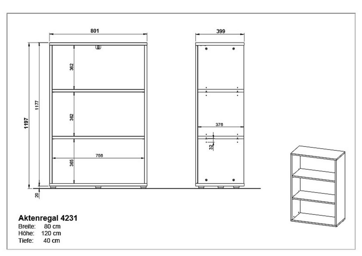 AKTENREGAL-UNIVERSAL FRANKFURT 80 cm | 3 Ordnerhöhen (2 Böden) | Graphit - Schwarz, Holzwerkstoff (80/120/40cm) - KADIMA DESIGN