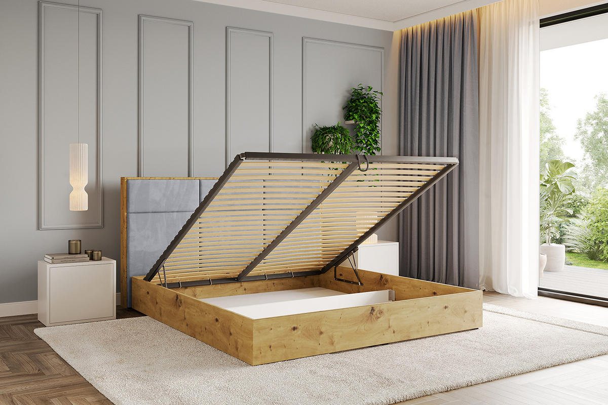 POLSTERBETT mit Bettkasten und Lattenrost, Bett mit Matratze H3/H4 - ENZO1 120x200 Hellgrau - Hellgrau, Holzwerkstoff/Textil (120/200cm) - ALTDECOR