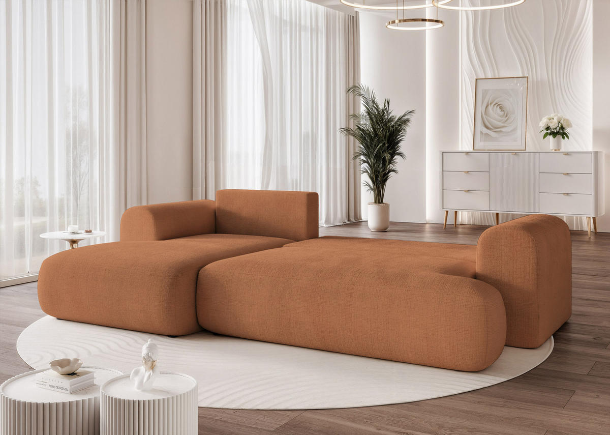 ECKSOFA BLOOM mit Schlaffunktion und Bettkasten Orange - Orange, Holzwerkstoff/Kunststoff (263/150cm) - Idohome