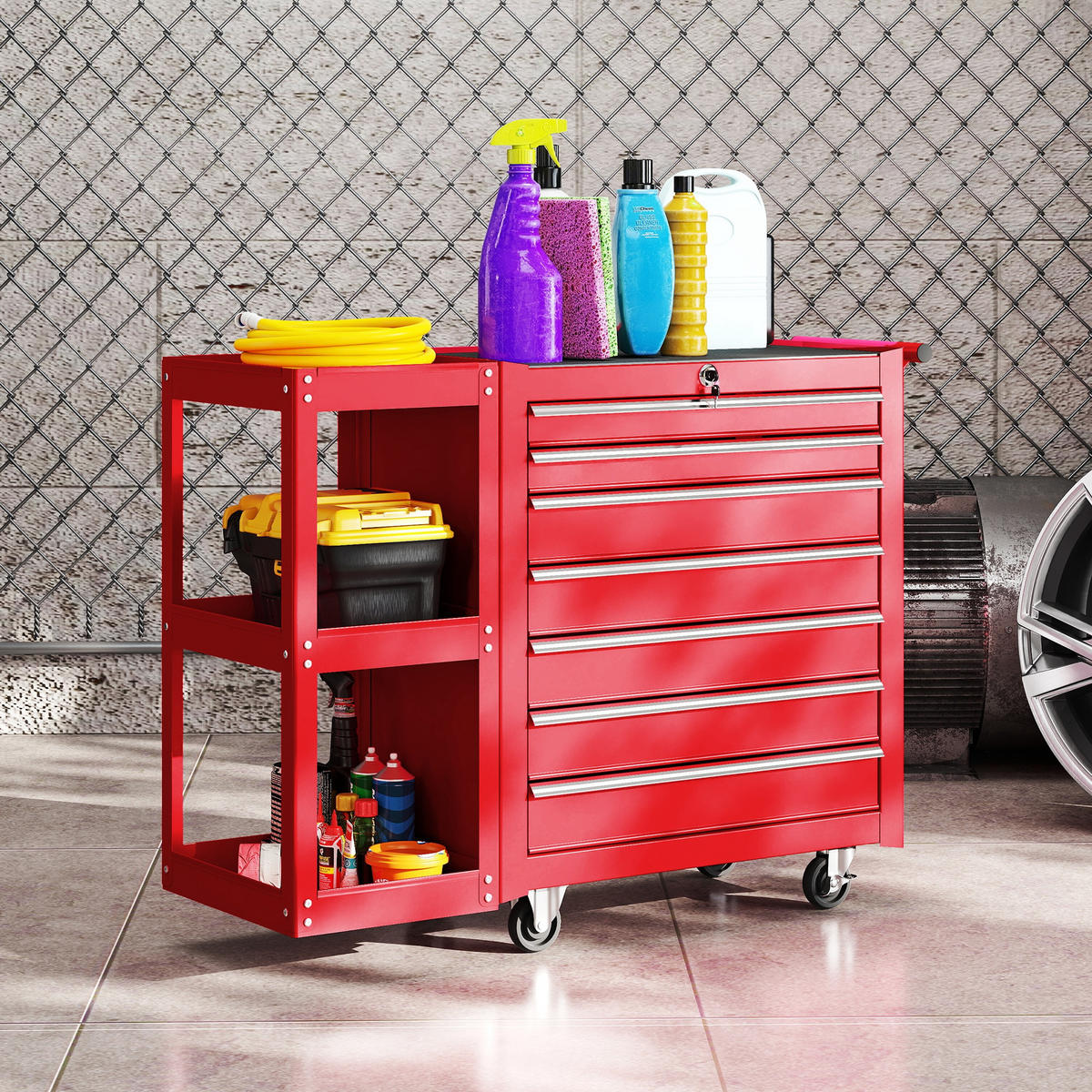 WERKSTATTWAGEN Stahl EVA Rot - Rot, Metall (33.5/75/96cm) - HOMCOM