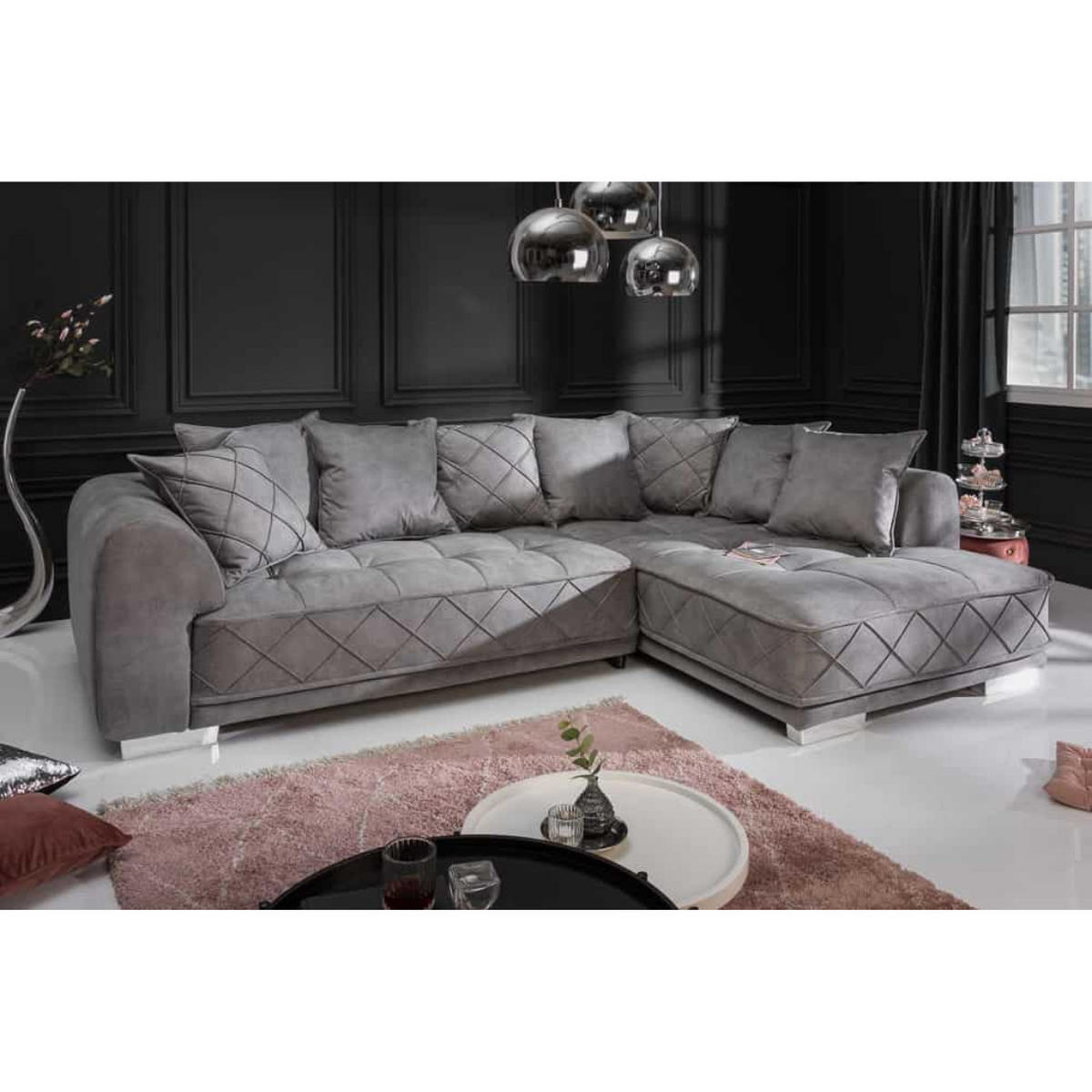 BIGSOFA INKL. KISSEN DECADENCIA Samt Silbergrau 320 cm - Silberfarben/Grau, Kunststoff/Textil (320/90/110cm) - riess-ambiente