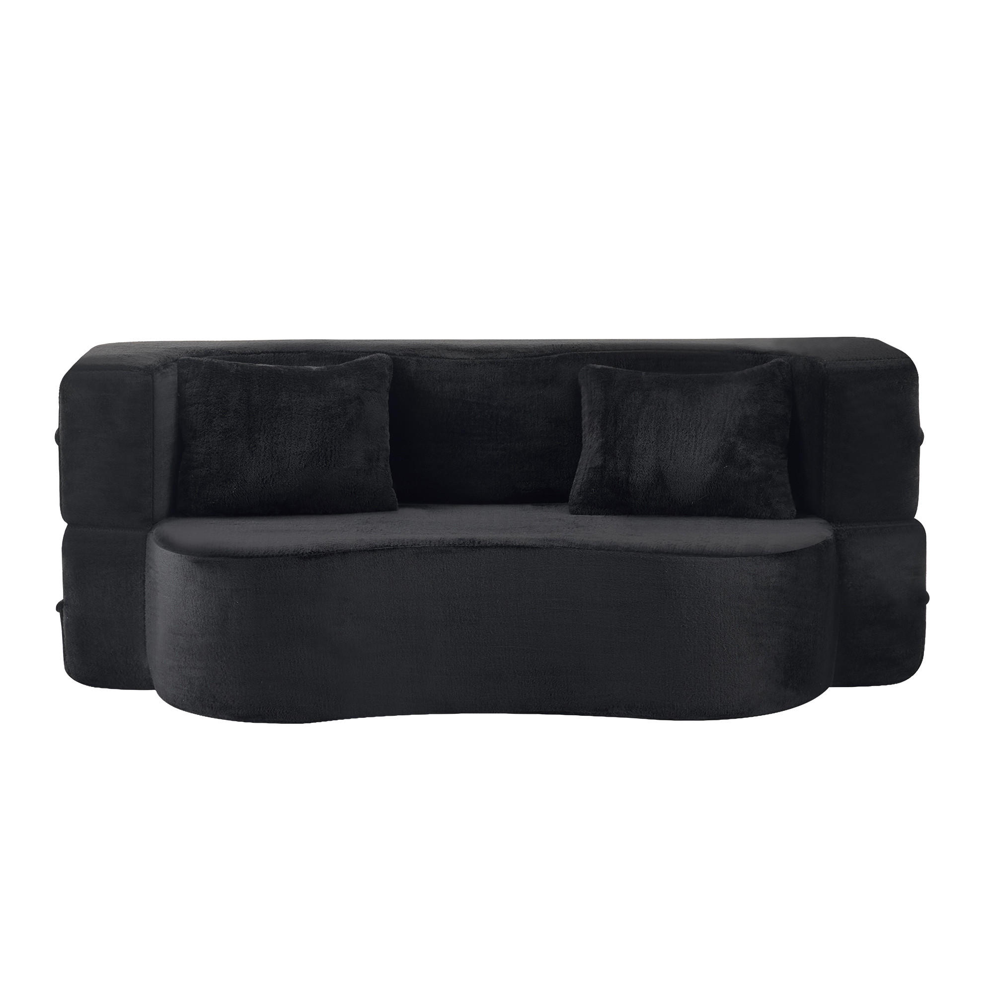 SCHLAFSOFA 2-in-1 klappbar mit hochdichter Schaumstoffpolsterung und 2 Kissen, Schwarz - Schwarz, Kunststoff (180/70/55cm) - Redom
