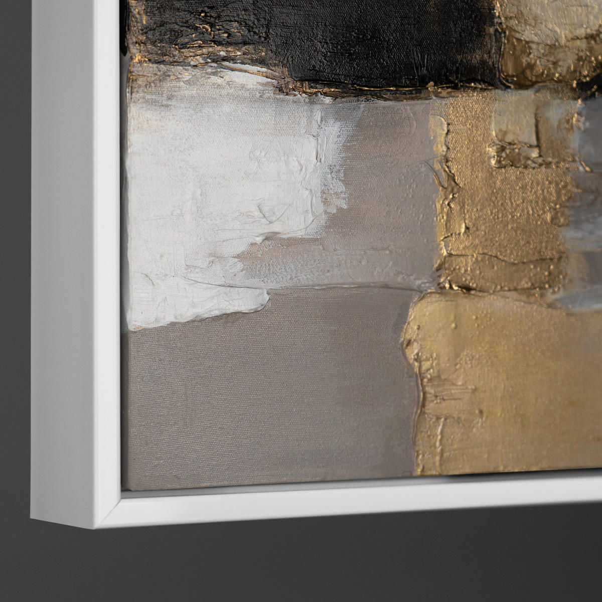 GEMÄLDE Goldene Fragmente II Schattenfugenrahmen Weiß 120x80 cm - Weiß, Holz (120/80cm) - YS-art gallery