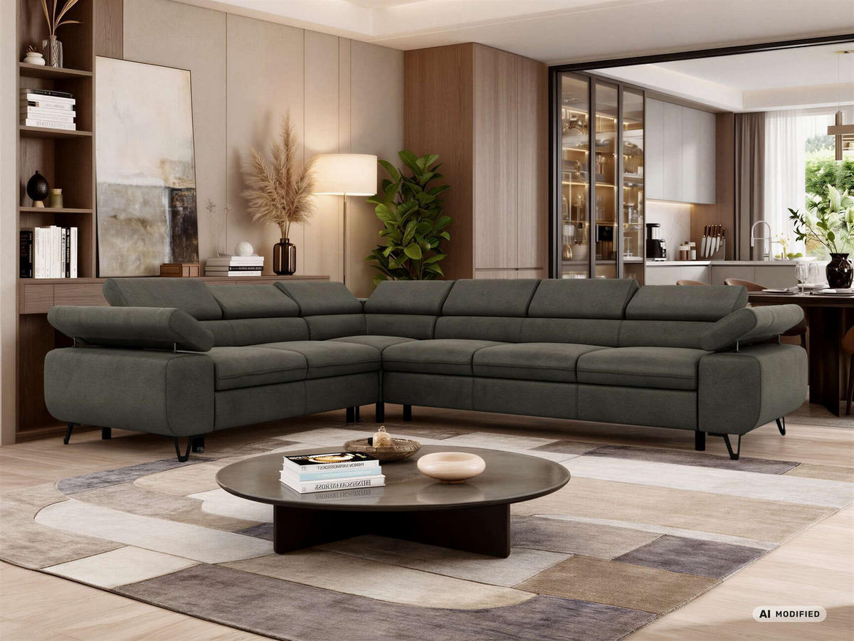 ECKSOFA NORDEN L - Dunkelgrau Velvet - Rechts Seite - Dunkelgrau/Anthrazit, Textil/Metall (329/269cm) - MKS
