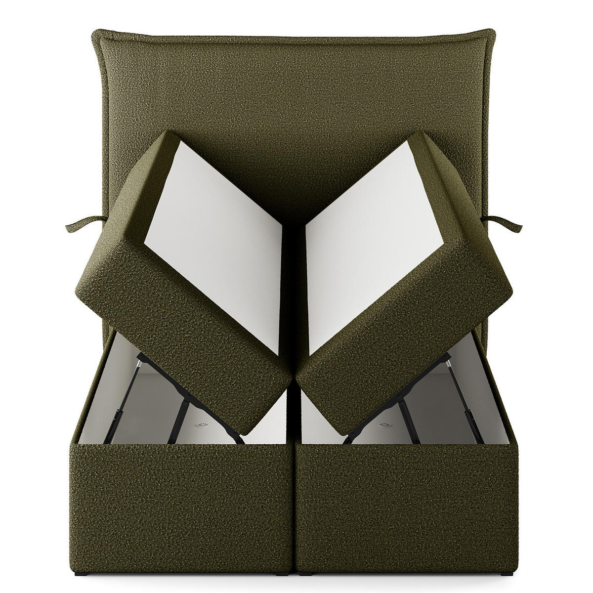 BOXBETT mit Stauraum - Bouclé - Olivgrün, Holzwerkstoff/Textil (120/200cm) - home24