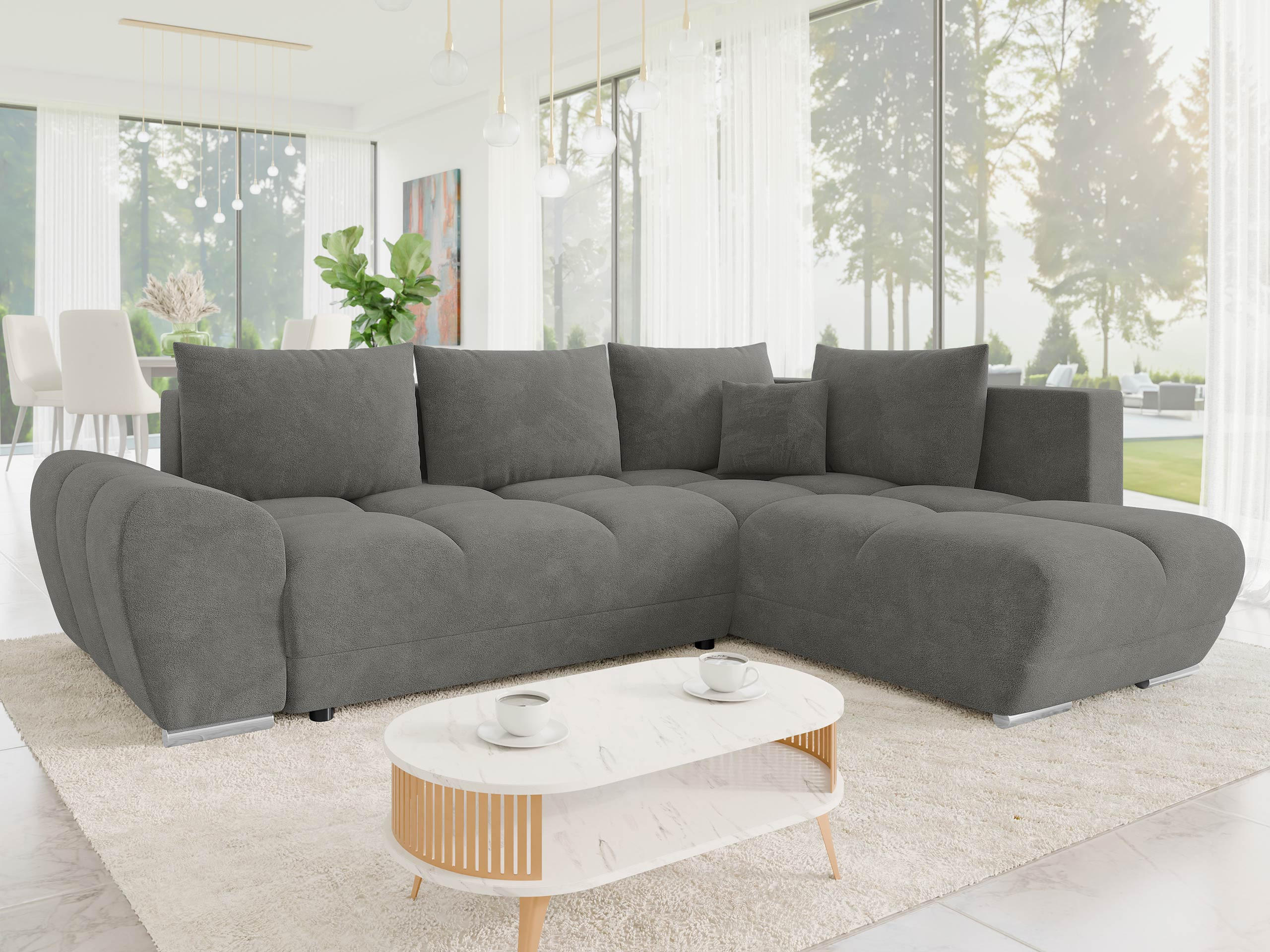 ECKSOFA Forest, Seite: Rechts - Greige/Schwarz, Holz/Kunststoff (290/183cm) - MIRJAN24