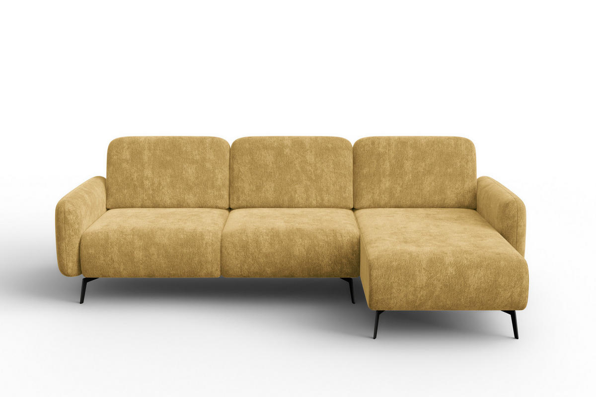 ECKSOFA FEBE 4-Sitzer RECHTS, safranfarbener Chenille-Stoff - Gelb/Schwarz, Holz/Textil (264/157cm) - Wozimo
