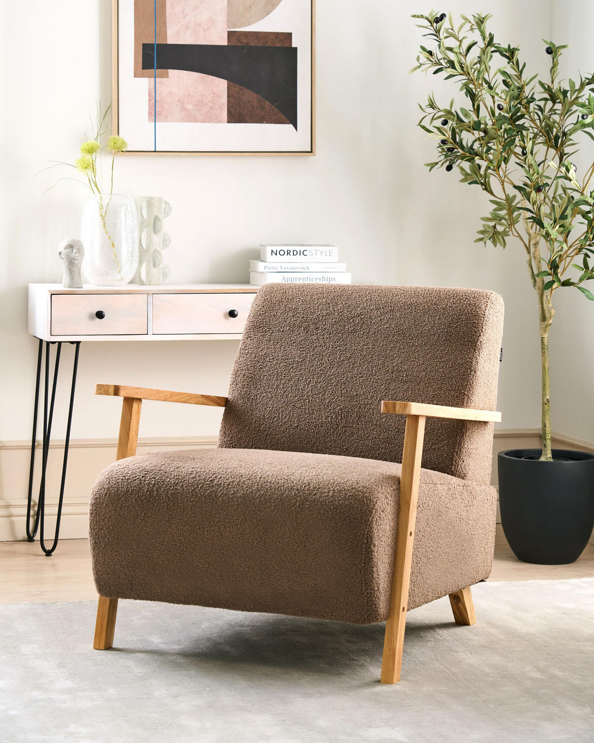 SESSEL Bouclé Braun Lesja - Hellbraun/Braun, Textil (77/79/90cm) - Beliani