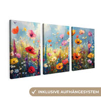 LEINWANDBILD 3er Set Blumen - Frühling - Farbenfroh - Sommerlich 240x120 cm - Orange, Textil (240/120cm) - MuchoWow