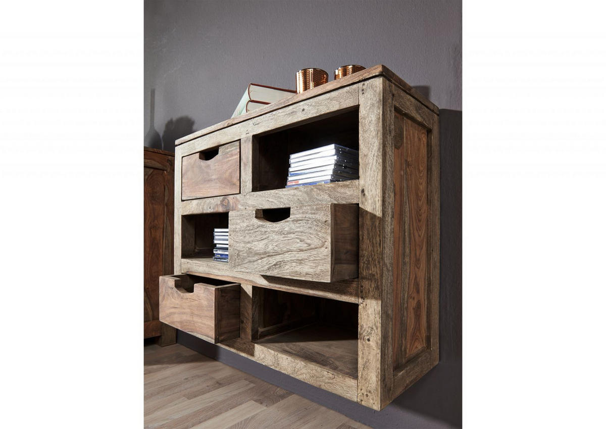 WANDELEMENT Sheesham 66x25x56 grau geölt NATURE GREY #069 - Grau, Holz (66/56/25cm) - Massivmoebel24