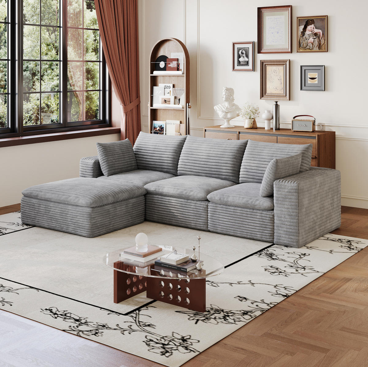 SOFA modular 260 cm Stoff Grau - Grau, Kunststoff (160/260cm) - Meubliv