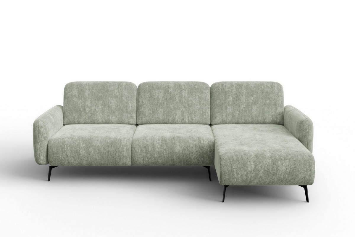 ECKSOFA FEBE 4-Sitzer RECHTS, hellgrüner Chenille-Stoff - Schwarz/Hellgrün, Holz/Textil (264/157cm) - Wozimo