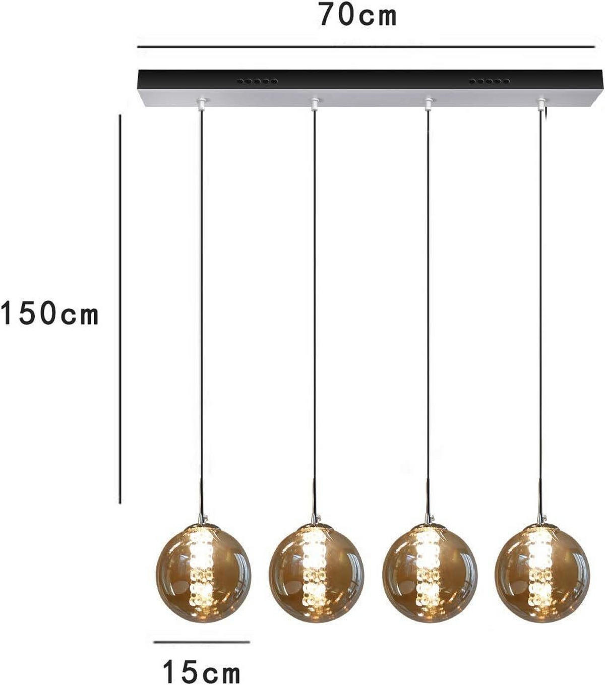 HÄNGELEUCHTE Energie 4-flammig 70/15/150 cm - Bernsteinfarben, Glas (70/15/150cm) - Nettlife