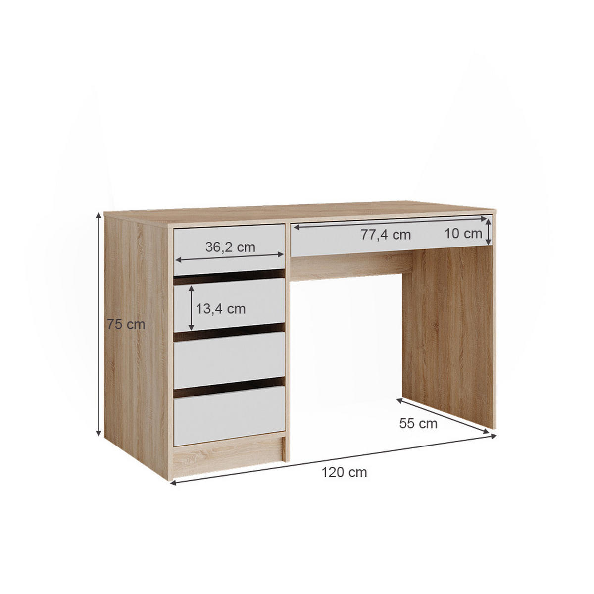 SCHREIBTISCH Sherry Weiß/Sonoma 120 cm - Weiß/Sonoma Eiche, Holzwerkstoff (120/55/75cm) - Vicco