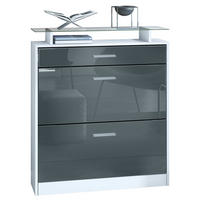 SCHUHSCHRANK Loret Front in Grau Hochglanz - Grau, Holzwerkstoff (89/104/23cm) - Vladon