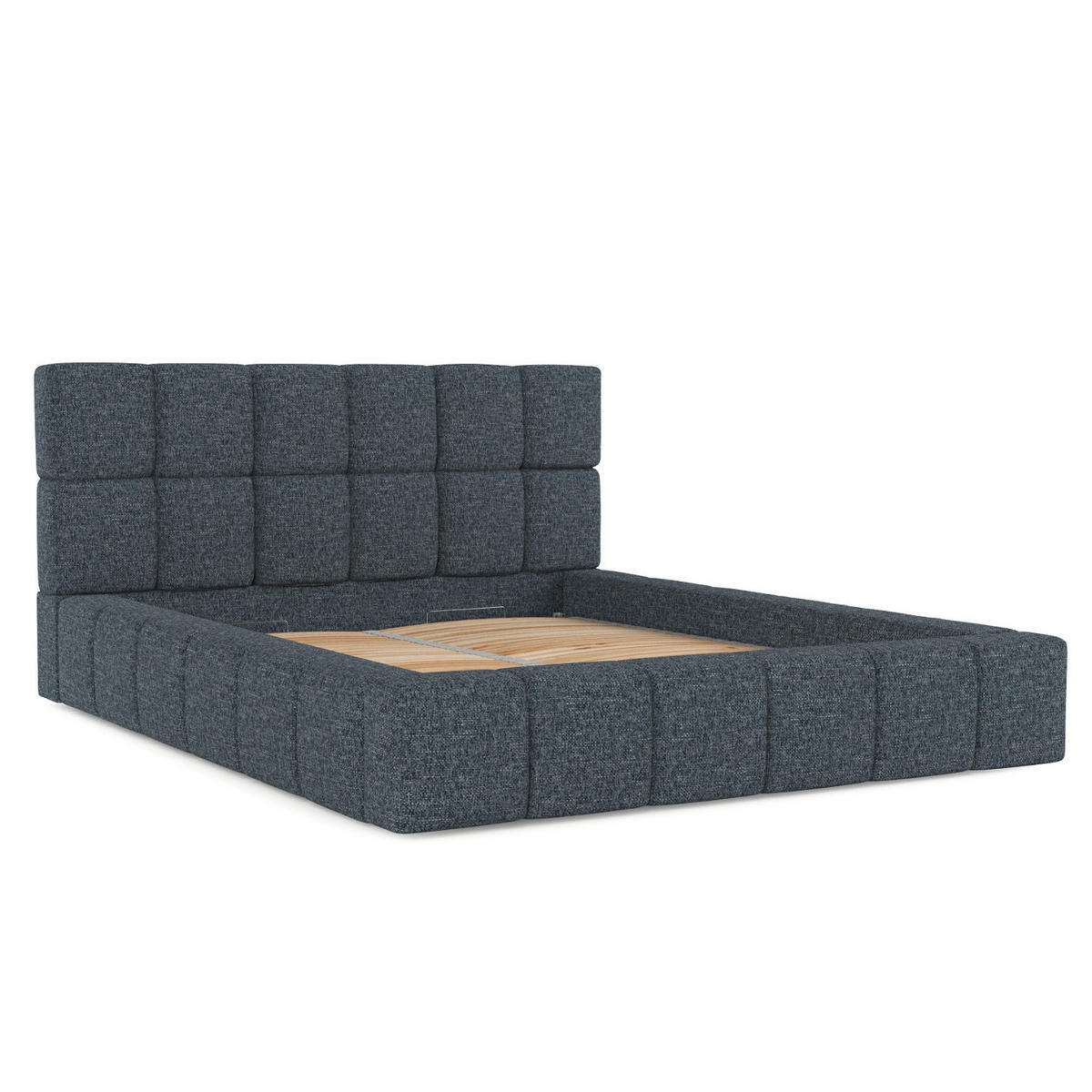 POLSTERBETT Paros mit Stauraum 200/200 cm Marineblau im Modesto Stoff - Schwarz/Naturfarben, Holz/Holzwerkstoff (200/200cm) - AltaBeds