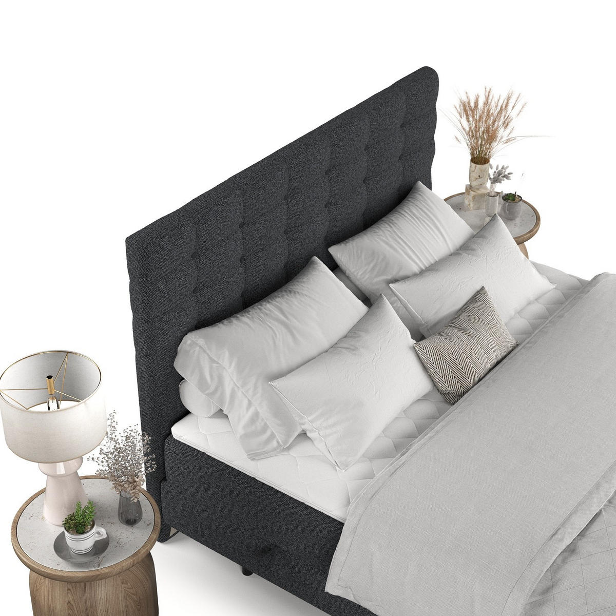 BOXBETT Niro 200/200 cm Anthrazit im Riva Stoff - Anthrazit/Schwarz, Holz/Holzwerkstoff (200/200cm) - AltaBeds