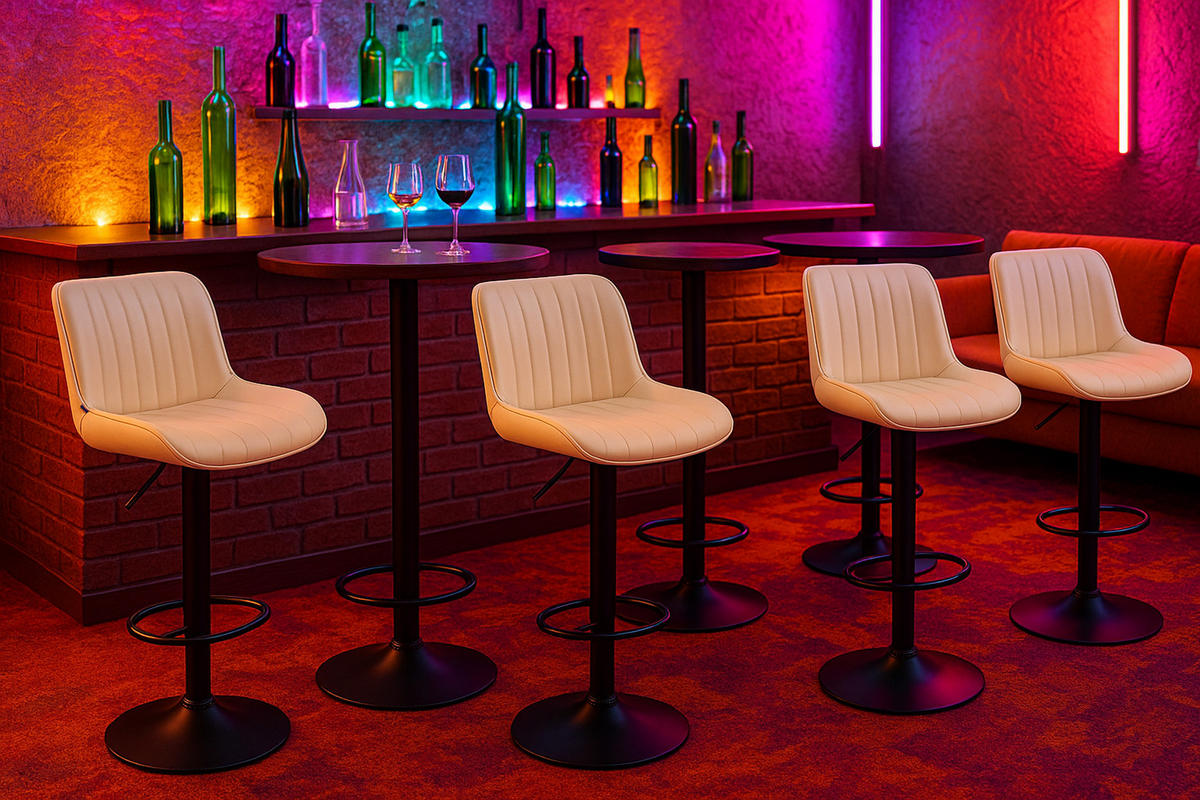 BARHOCKER Lento Gestell schwarz Kunstleder Creme - Schwarz/Naturfarben, Kunststoff/Metall (50/108/50cm) - TPFLiving