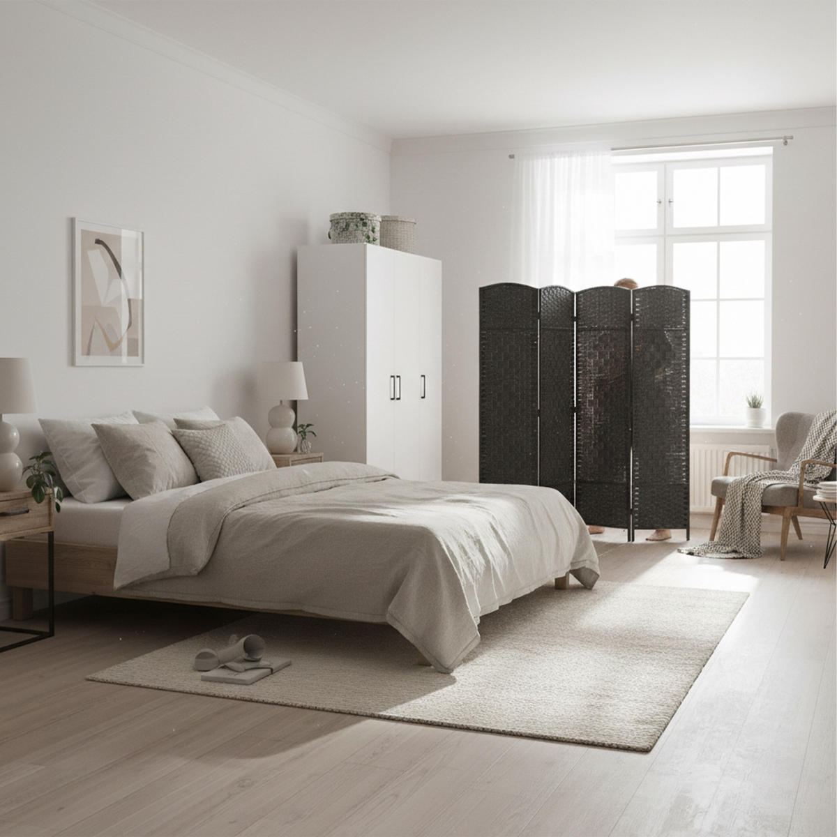 PARAVENT - Schwarz, Holz/Papier (160/170/2cm) - Relaxdays