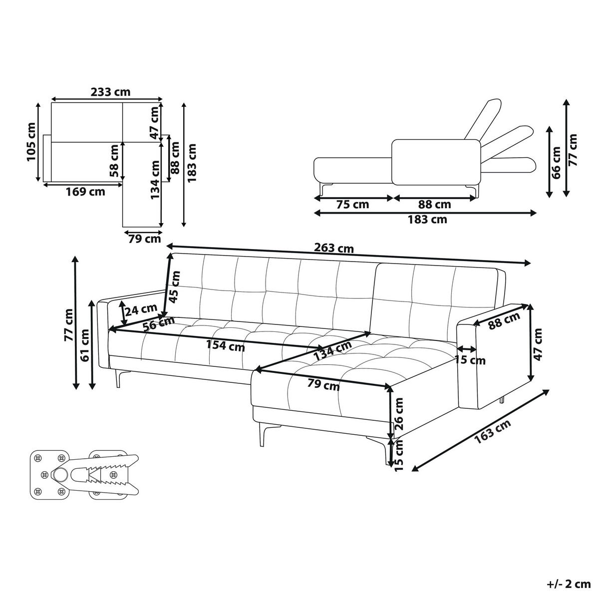 MODUL-ECKSCHLAFSOFA 233/105 cm Hellrot Alnes - Hellrot/Schwarz, Textil (148/77/266cm) - Beliani