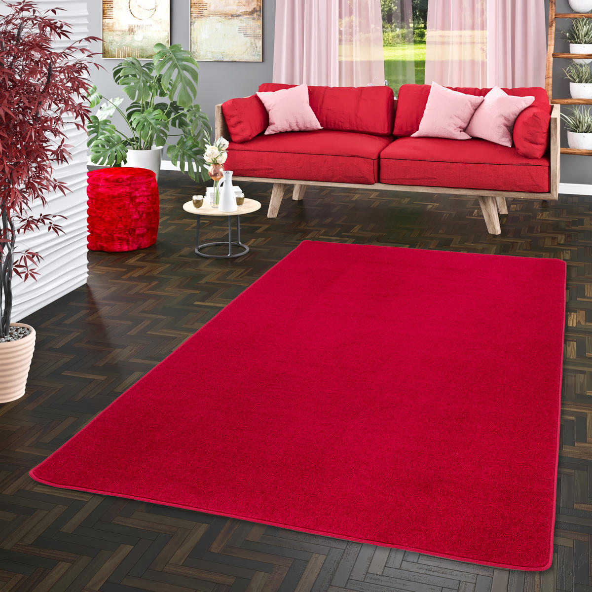 TREND VELOURS TEPPICH JOY - Rot, Textil (133/133cm) - Snapstyle