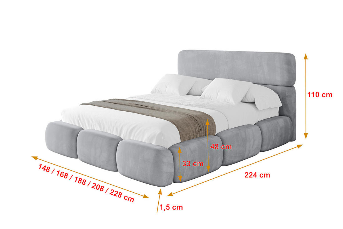 POLSTERBETT mit Bettkasten und Lattenrost, Bett mit Matratze H3/H4 - ELVA 120x200 Hellgrau - Hellgrau, Holzwerkstoff/Textil (120/200cm) - ALTDECOR