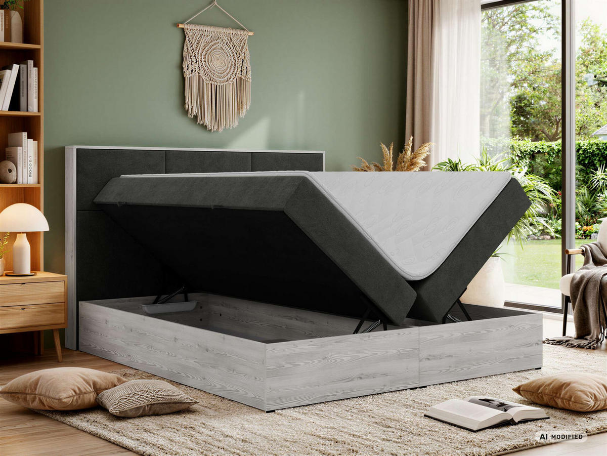 KONTINENTÁLNÍ POSTEL DELNOR 140/200 - Tmavě šedá Strukturovaná látka - Topper Visco - H3 - černá/tmavě šedá, textil/plast (140/200cm) - MKS
